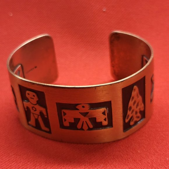 VTG Embossed Copper Bangle Bracelet Navajo Thunderbird Arrowhead Native American - Picture 6 of 14